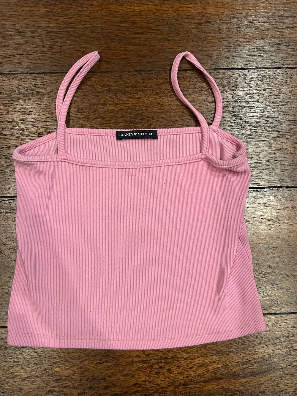 Brandy Melville Pink Ribbed Spaghetti-Strap Crop